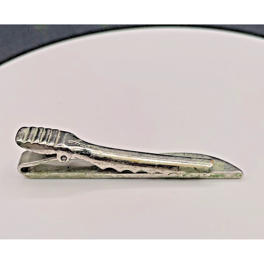 Vintage Anson Silver Tone Tie Clip Bar Ridged Texture Formal Men's Accessory